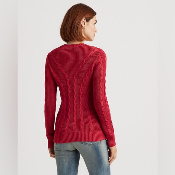 Lauren Ralph Lauren Black Label Wine Red Burgundy Cable-Knit Crewneck Sweater L - Picture 9 of 10